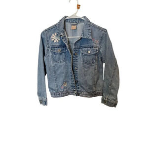 High Sierra Girls Embroidered Floral Butterfly Denim Jacket M 10/12 Boho Cottage